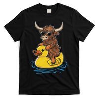 Cute Highland Cow Duck Pool Float Summer Vibes Swimming T-Shirt