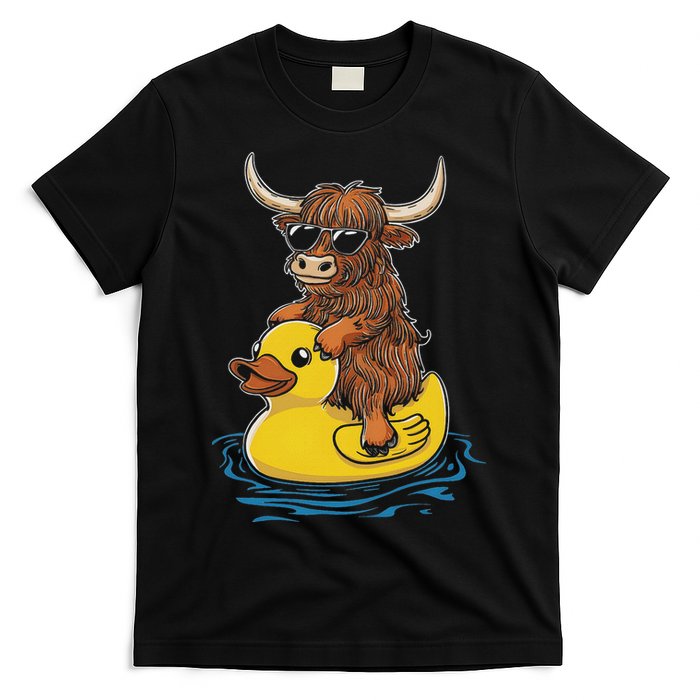 Cute Highland Cow Duck Pool Float Summer Vibes Swimming T-Shirt