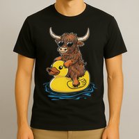 Cute Highland Cow Duck Pool Float Summer Vibes Swimming T-Shirt