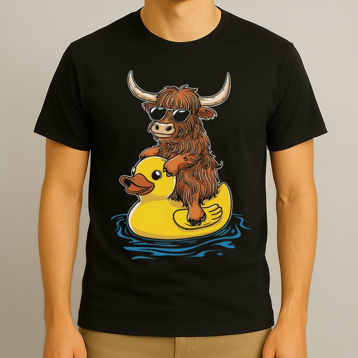 Cute Highland Cow Duck Pool Float Summer Vibes Swimming T-Shirt