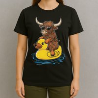 Cute Highland Cow Duck Pool Float Summer Vibes Swimming T-Shirt