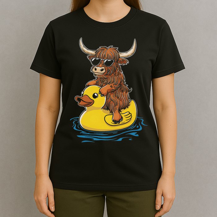 Cute Highland Cow Duck Pool Float Summer Vibes Swimming T-Shirt