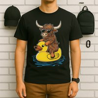 Cute Highland Cow Duck Pool Float Summer Vibes Swimming T-Shirt