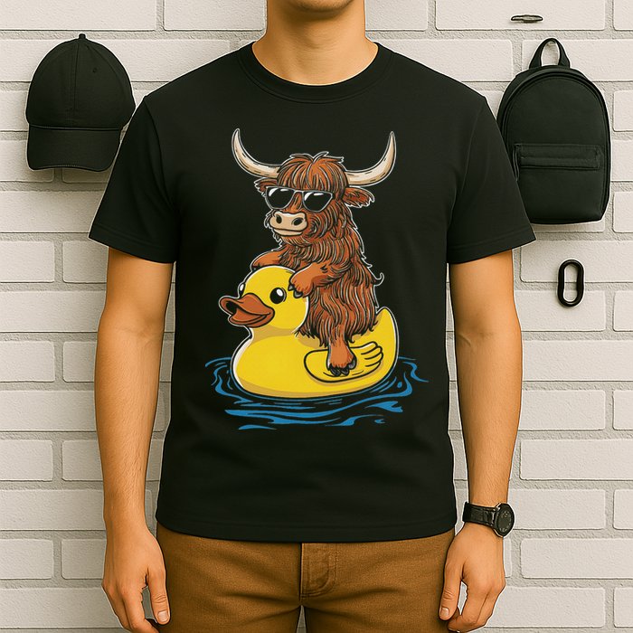 Cute Highland Cow Duck Pool Float Summer Vibes Swimming T-Shirt