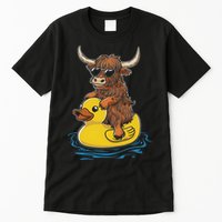 Cute Highland Cow Duck Pool Float Summer Vibes Swimming Tall T-Shirt
