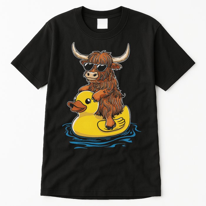 Cute Highland Cow Duck Pool Float Summer Vibes Swimming Tall T-Shirt