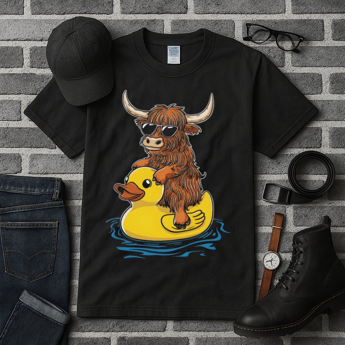 Cute Highland Cow Duck Pool Float Summer Vibes Swimming Tall T-Shirt