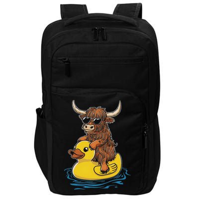 Cute Highland Cow Duck Pool Float Summer Vibes Swimming Impact Tech Backpack