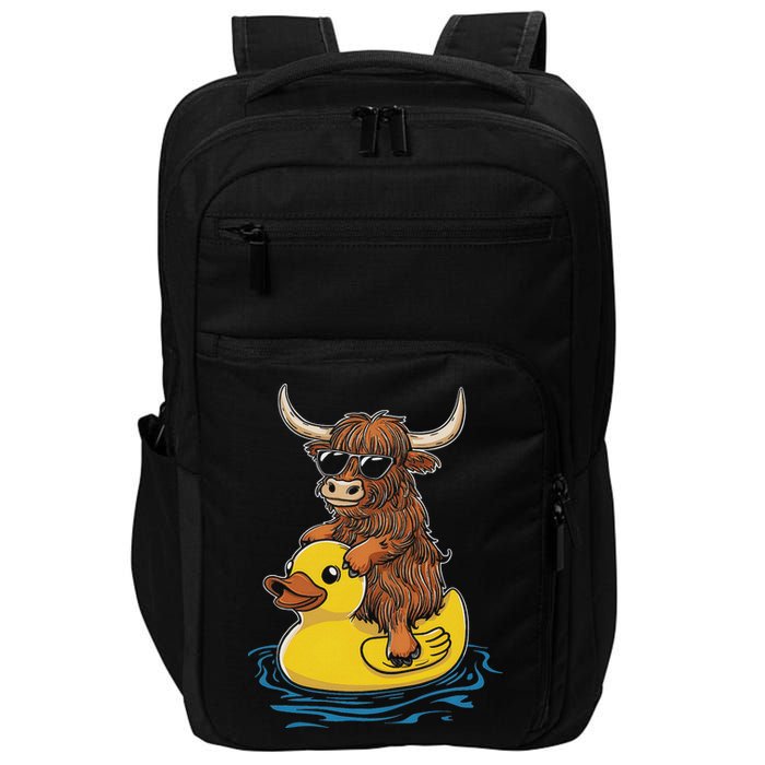 Cute Highland Cow Duck Pool Float Summer Vibes Swimming Impact Tech Backpack