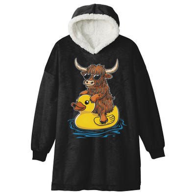 Cute Highland Cow Duck Pool Float Summer Vibes Swimming Hooded Wearable Blanket