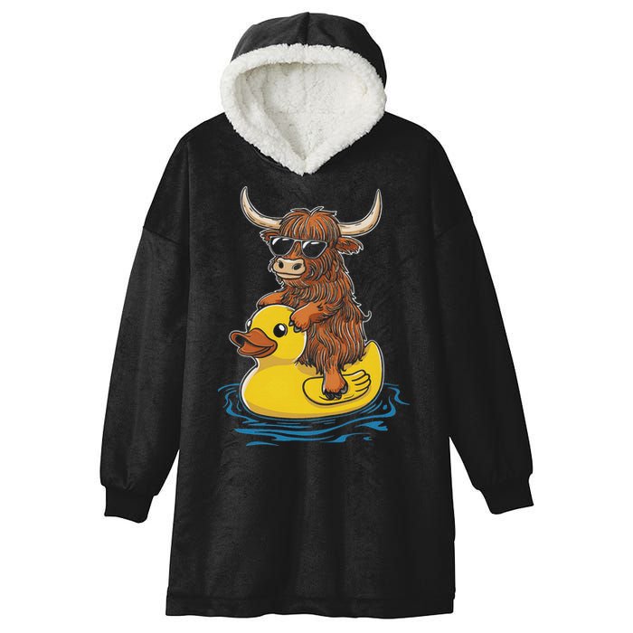 Cute Highland Cow Duck Pool Float Summer Vibes Swimming Hooded Wearable Blanket