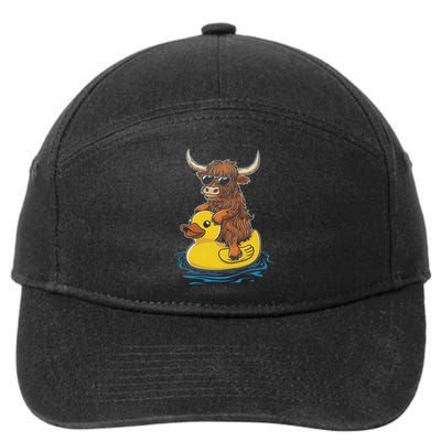 Cute Highland Cow Duck Pool Float Summer Vibes Swimming 7-Panel Snapback Hat