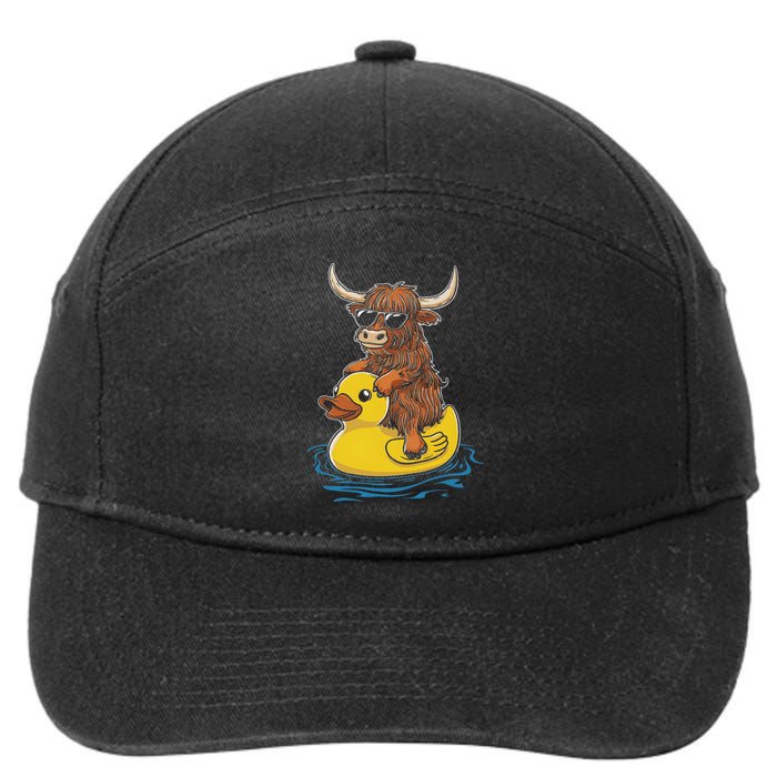 Cute Highland Cow Duck Pool Float Summer Vibes Swimming 7-Panel Snapback Hat