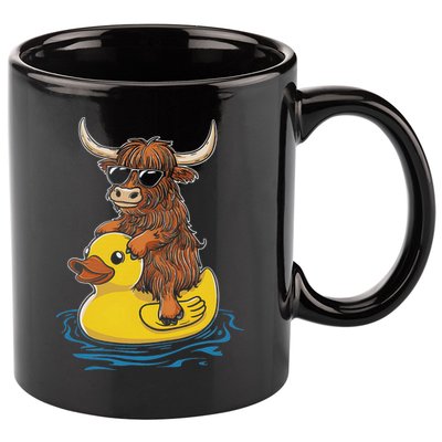 Cute Highland Cow Duck Pool Float Summer Vibes Swimming 11oz C Handle Ceramic Mug