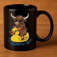 Cute Highland Cow Duck Pool Float Summer Vibes Swimming 11oz C Handle Ceramic Mug