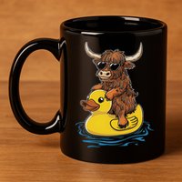 Cute Highland Cow Duck Pool Float Summer Vibes Swimming 11oz C Handle Ceramic Mug