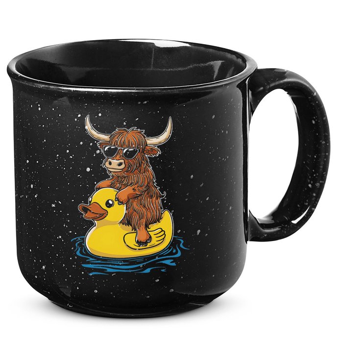 Cute Highland Cow Duck Pool Float Summer Vibes Swimming 15oz Campfire Ceramic Mug