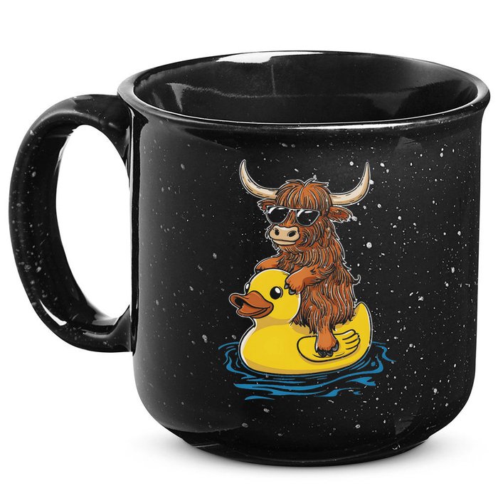 Cute Highland Cow Duck Pool Float Summer Vibes Swimming 15oz Campfire Ceramic Mug