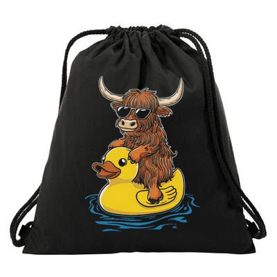 Cute Highland Cow Duck Pool Float Summer Vibes Swimming Drawstring Bag