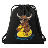 Cute Highland Cow Duck Pool Float Summer Vibes Swimming Drawstring Bag