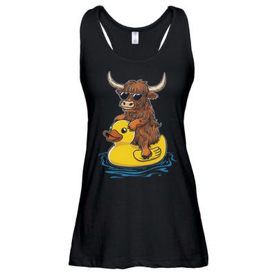 Cute Highland Cow Duck Pool Float Summer Vibes Swimming Ladies Essential Flowy Tank