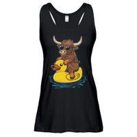 Cute Highland Cow Duck Pool Float Summer Vibes Swimming Ladies Essential Flowy Tank