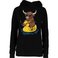 Cute Highland Cow Duck Pool Float Summer Vibes Swimming Womens Funnel Neck Pullover Hood