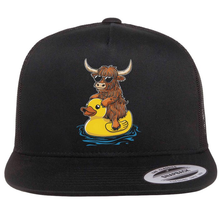Cute Highland Cow Duck Pool Float Summer Vibes Swimming Flatbill Hat