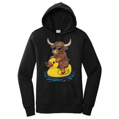 Cute Highland Cow Duck Pool Float Summer Vibes Swimming Women's Pullover Hoodie