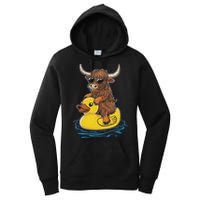 Cute Highland Cow Duck Pool Float Summer Vibes Swimming Women's Pullover Hoodie