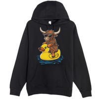Cute Highland Cow Duck Pool Float Summer Vibes Swimming Premium Pullover Hoodie