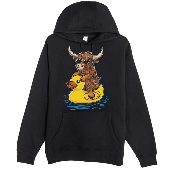Cute Highland Cow Duck Pool Float Summer Vibes Swimming Premium Pullover Hoodie