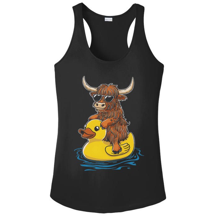 Cute Highland Cow Duck Pool Float Summer Vibes Swimming Ladies PosiCharge Competitor Racerback Tank