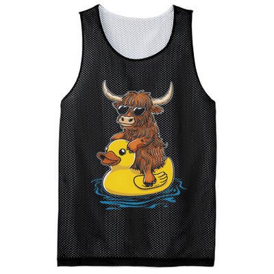 Cute Highland Cow Duck Pool Float Summer Vibes Swimming Mesh Reversible Basketball Jersey Tank