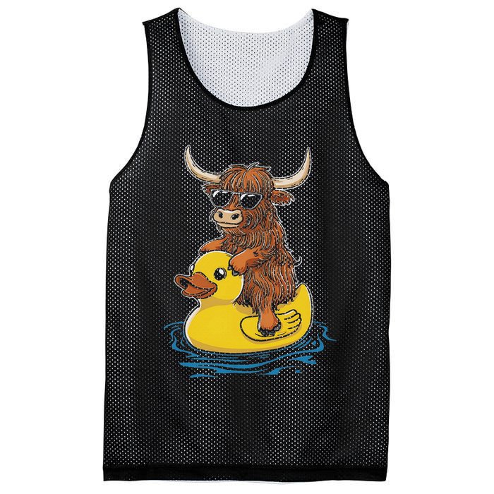 Cute Highland Cow Duck Pool Float Summer Vibes Swimming Mesh Reversible Basketball Jersey Tank