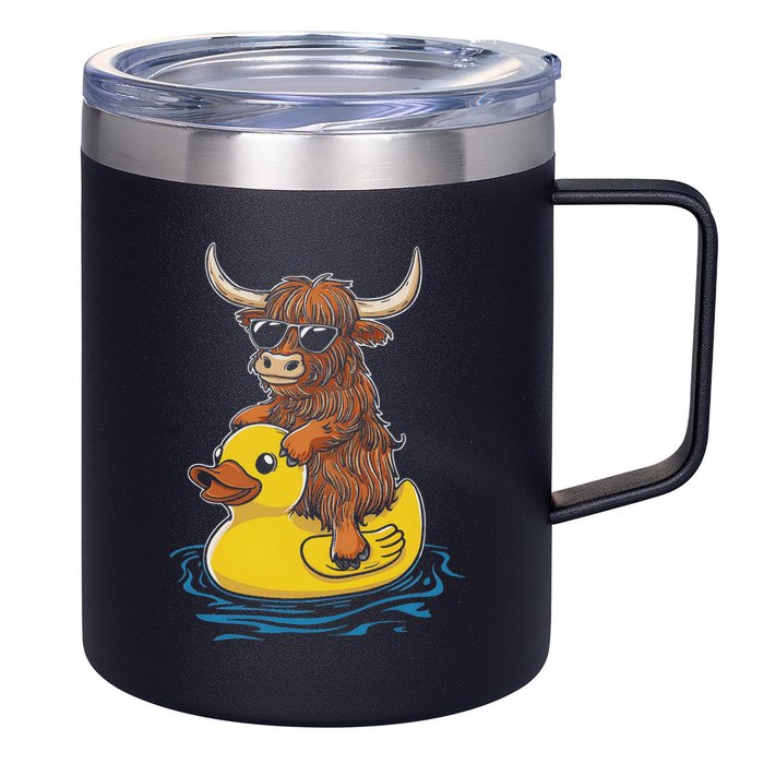 Cute Highland Cow Duck Pool Float Summer Vibes Swimming 12oz Stainless Steel Coffee Mug