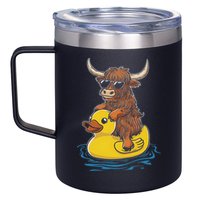 Cute Highland Cow Duck Pool Float Summer Vibes Swimming 12oz Stainless Steel Coffee Mug