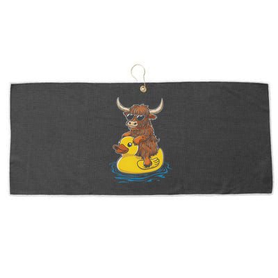 Cute Highland Cow Duck Pool Float Summer Vibes Swimming Large Microfiber Waffle Golf Towel