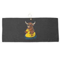 Cute Highland Cow Duck Pool Float Summer Vibes Swimming Large Microfiber Waffle Golf Towel