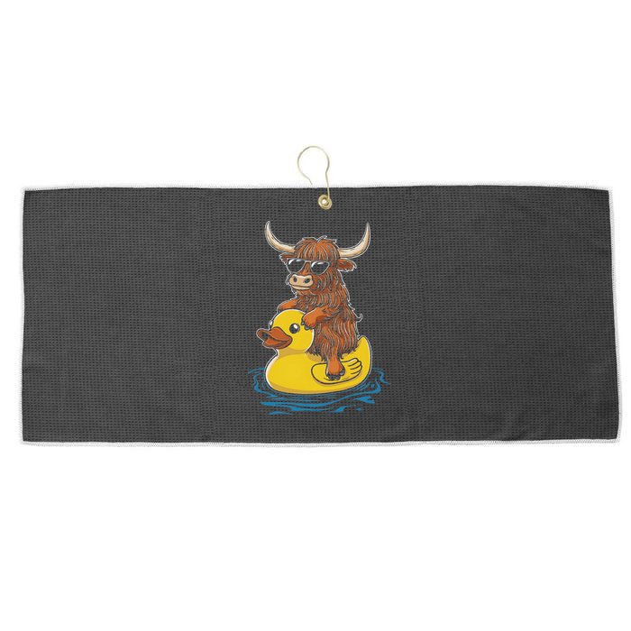 Cute Highland Cow Duck Pool Float Summer Vibes Swimming Large Microfiber Waffle Golf Towel
