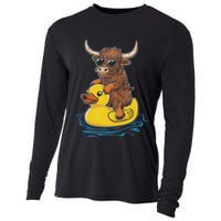 Cute Highland Cow Duck Pool Float Summer Vibes Swimming Cooling Performance Long Sleeve Crew