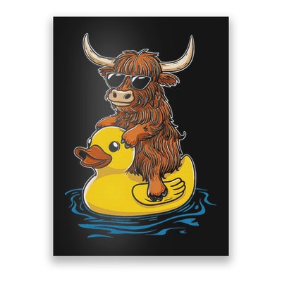 Cute Highland Cow Duck Pool Float Summer Vibes Swimming Poster