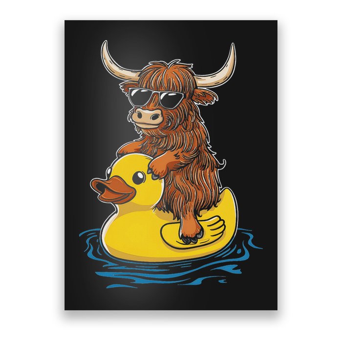 Cute Highland Cow Duck Pool Float Summer Vibes Swimming Poster