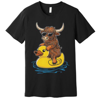 Cute Highland Cow Duck Pool Float Summer Vibes Swimming Premium T-Shirt
