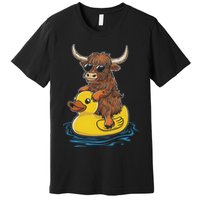 Cute Highland Cow Duck Pool Float Summer Vibes Swimming Premium T-Shirt