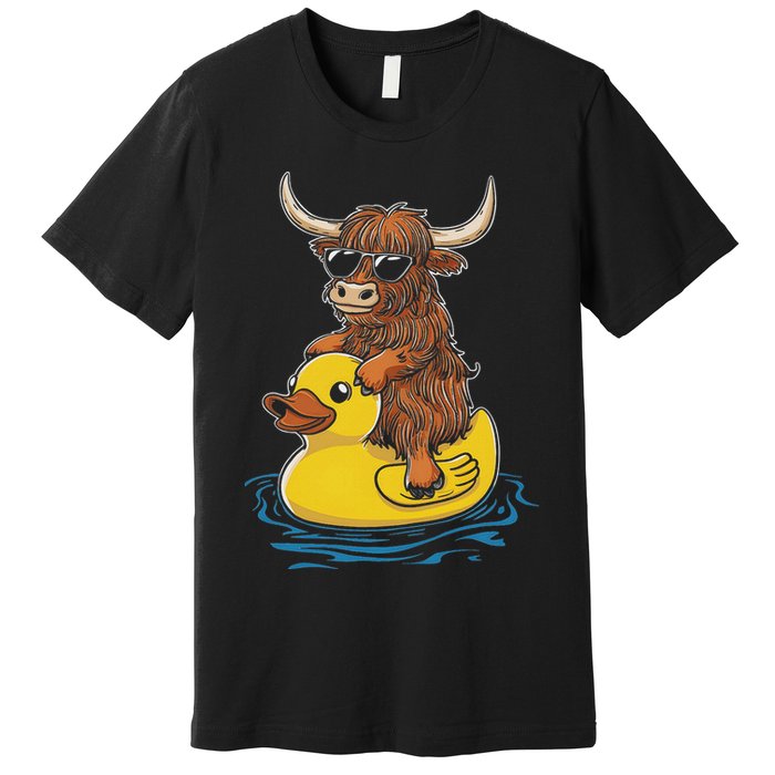 Cute Highland Cow Duck Pool Float Summer Vibes Swimming Premium T-Shirt