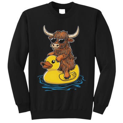 Cute Highland Cow Duck Pool Float Summer Vibes Swimming Tall Sweatshirt