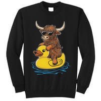Cute Highland Cow Duck Pool Float Summer Vibes Swimming Tall Sweatshirt