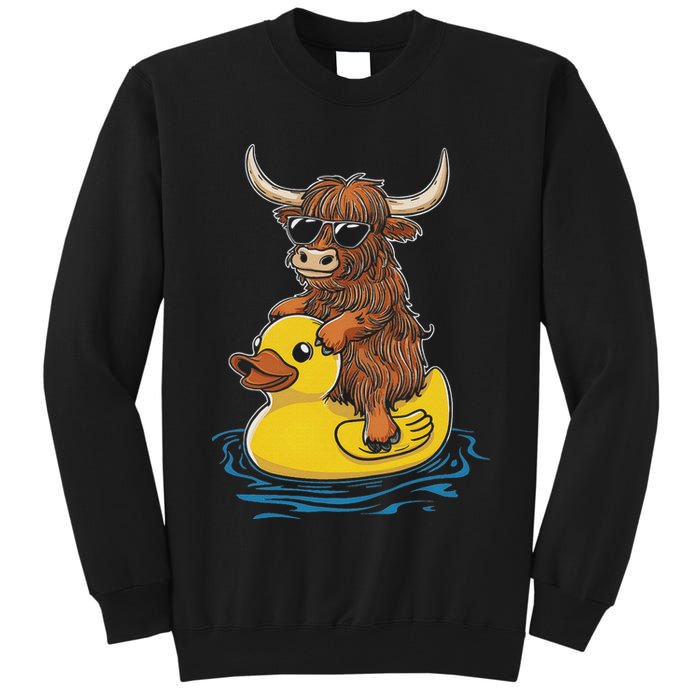 Cute Highland Cow Duck Pool Float Summer Vibes Swimming Tall Sweatshirt