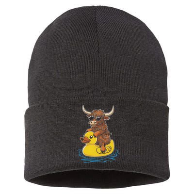 Cute Highland Cow Duck Pool Float Summer Vibes Swimming Sustainable Knit Beanie